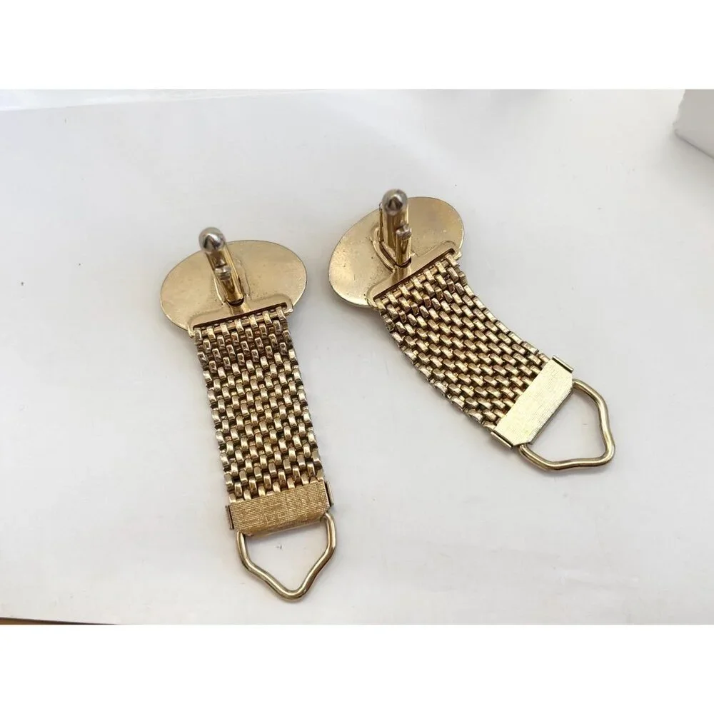Textured Midcentury Style Oval Retro Gold Toned Round Vintage Cuff Links